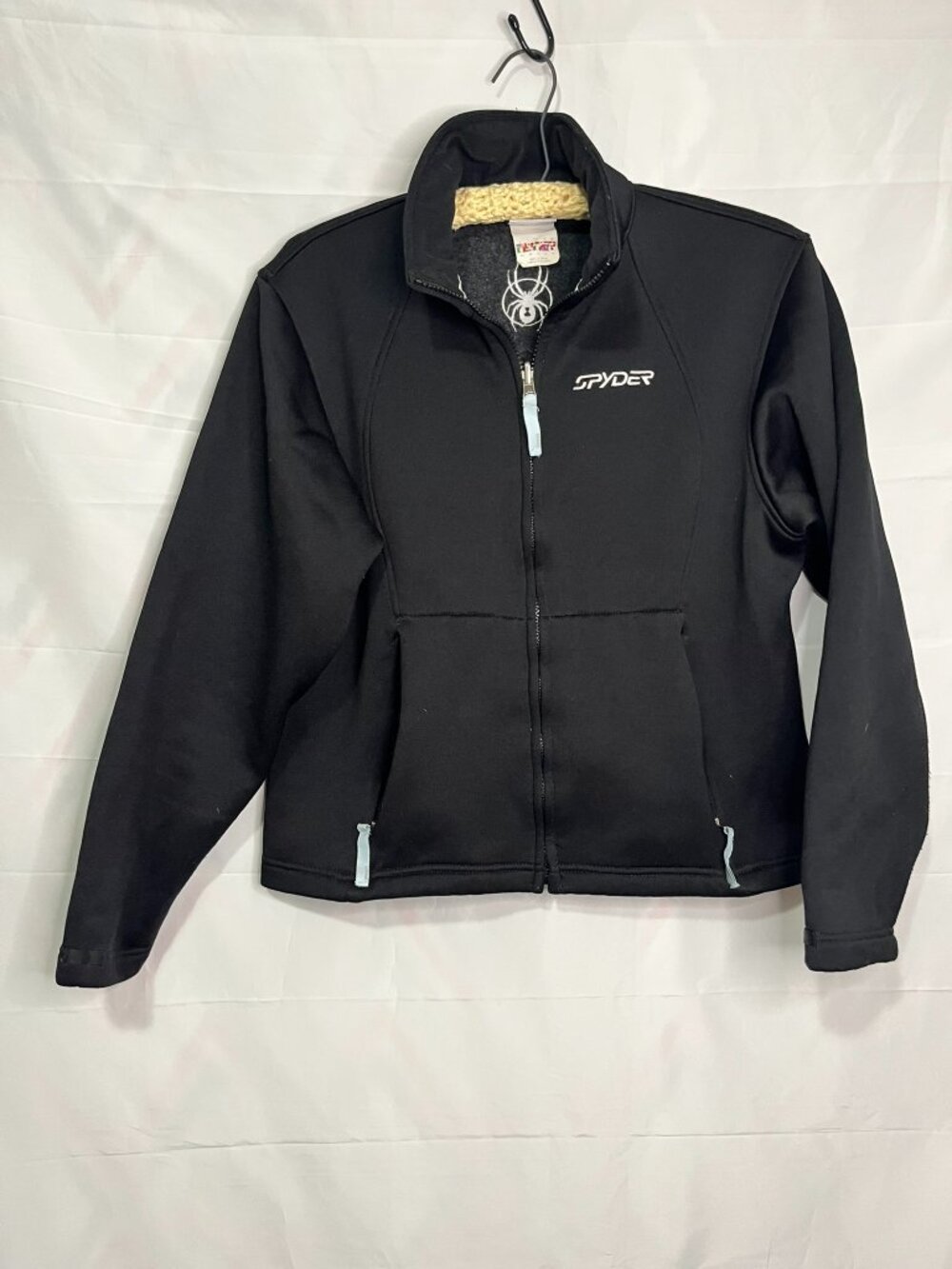 Spyder Fleece Jacket womens Medium Sz 8 Black Full Zip Mock Neck Outdoor Stretch